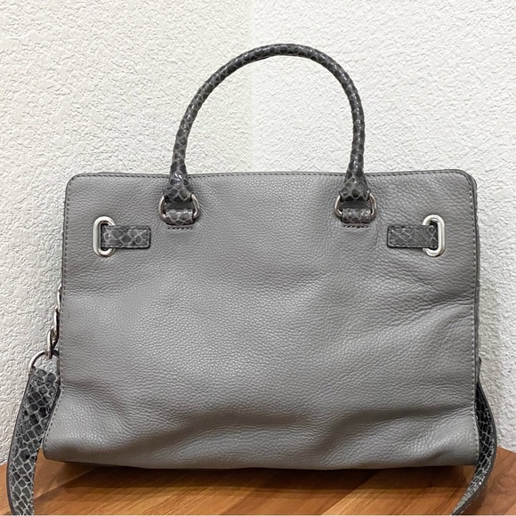 MICHAEL KORS Hamilton Gray Pebbled Leather/Snakeskin Chain Handle Shoulder Bag - Picture 2 of 16